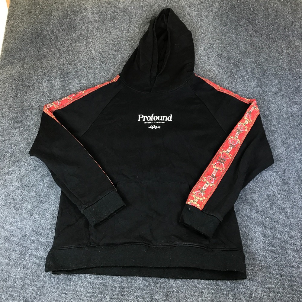 Profound Aesthetic Hoodie Men Large Black Floral Internal External Raglan Sleeve